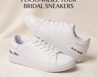 Bridal Sneakers Custom Wedding Sneaker for Bride, Personalized Converse Style Leather Sneakers
