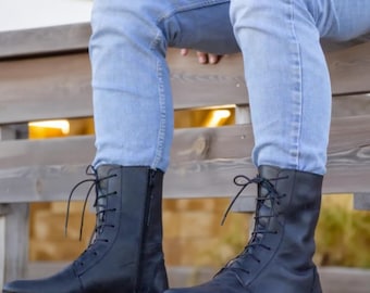 Handmade Black Barefoot Leather Boots For Men: Zero Drop Leather Earthing Shoes