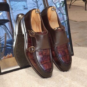 Brown Crocodile Embossed Loafers