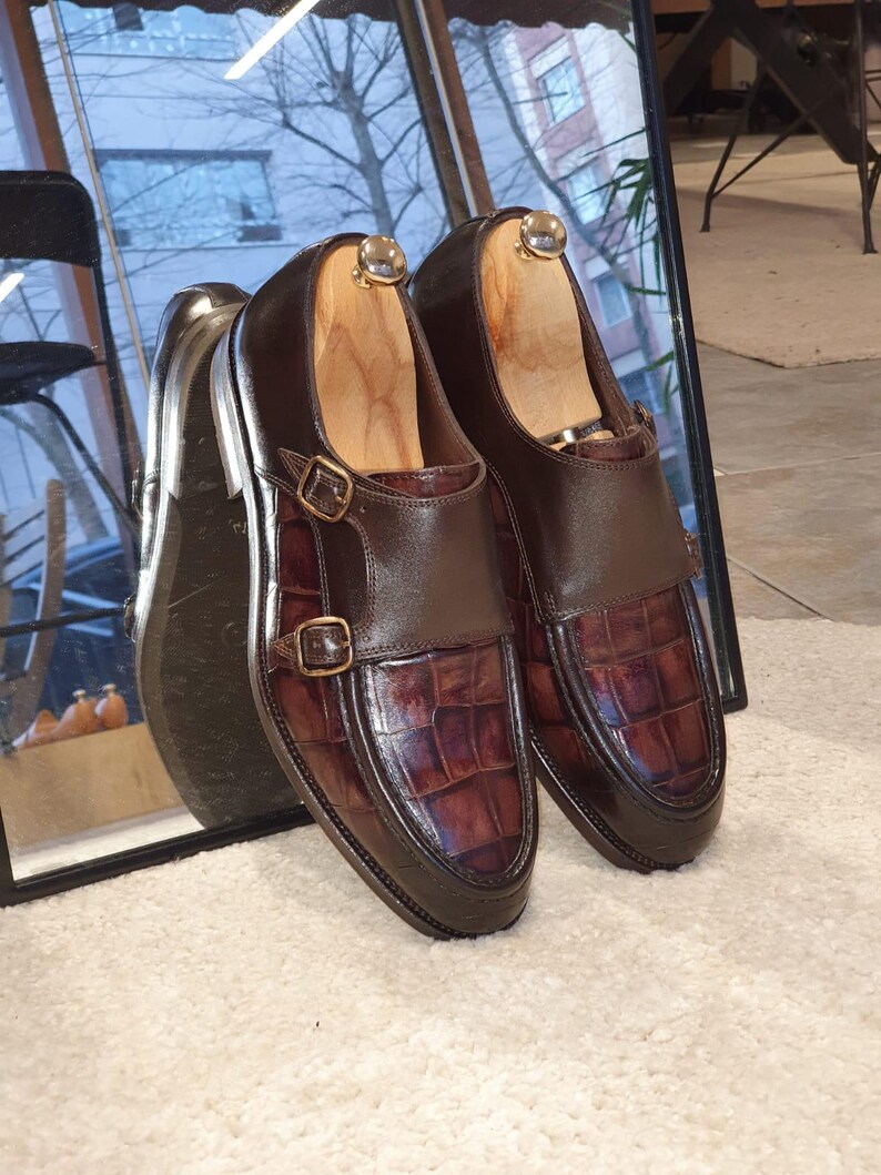 Brown Crocodile Embossed Loafers