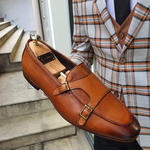 Brown Double Monk Strap Shoes for Men