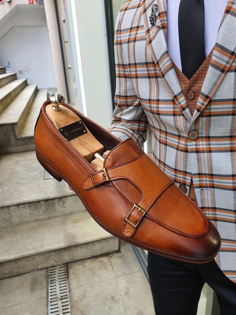 Brown Double Monk Strap Shoes for Men