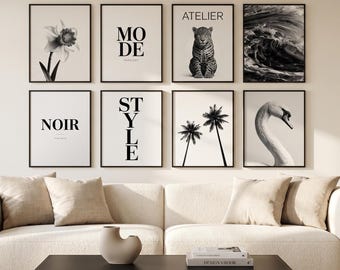 8-Piece Black & White Wall Art Set, Stockholm Gallery Prints (Digital Download)