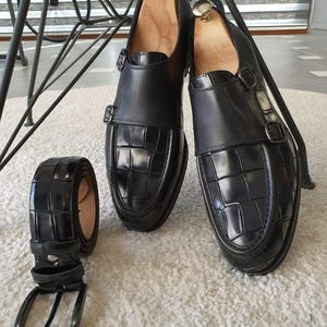 Black Double Monk Strap Dress Shoes