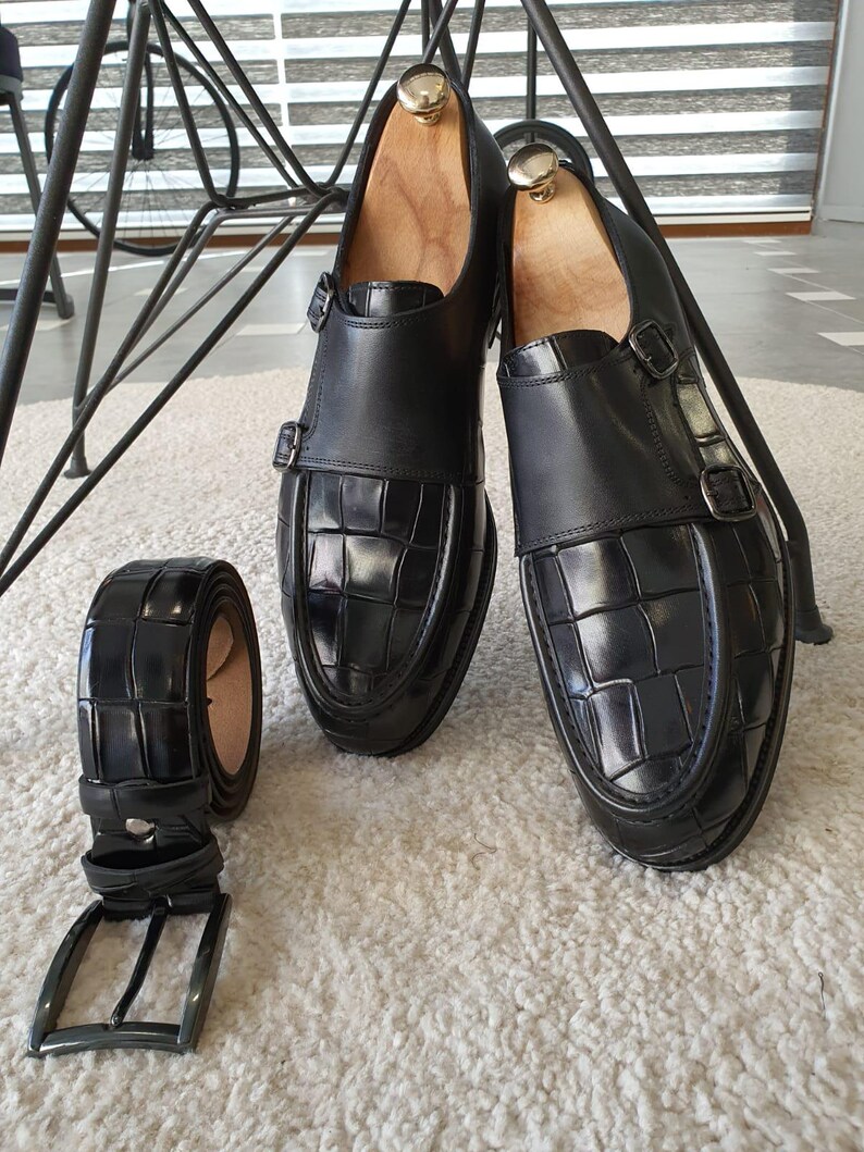Black Double Monk Strap Dress Shoes