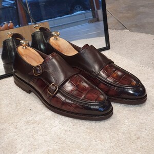Brown Crocodile Embossed Loafers
