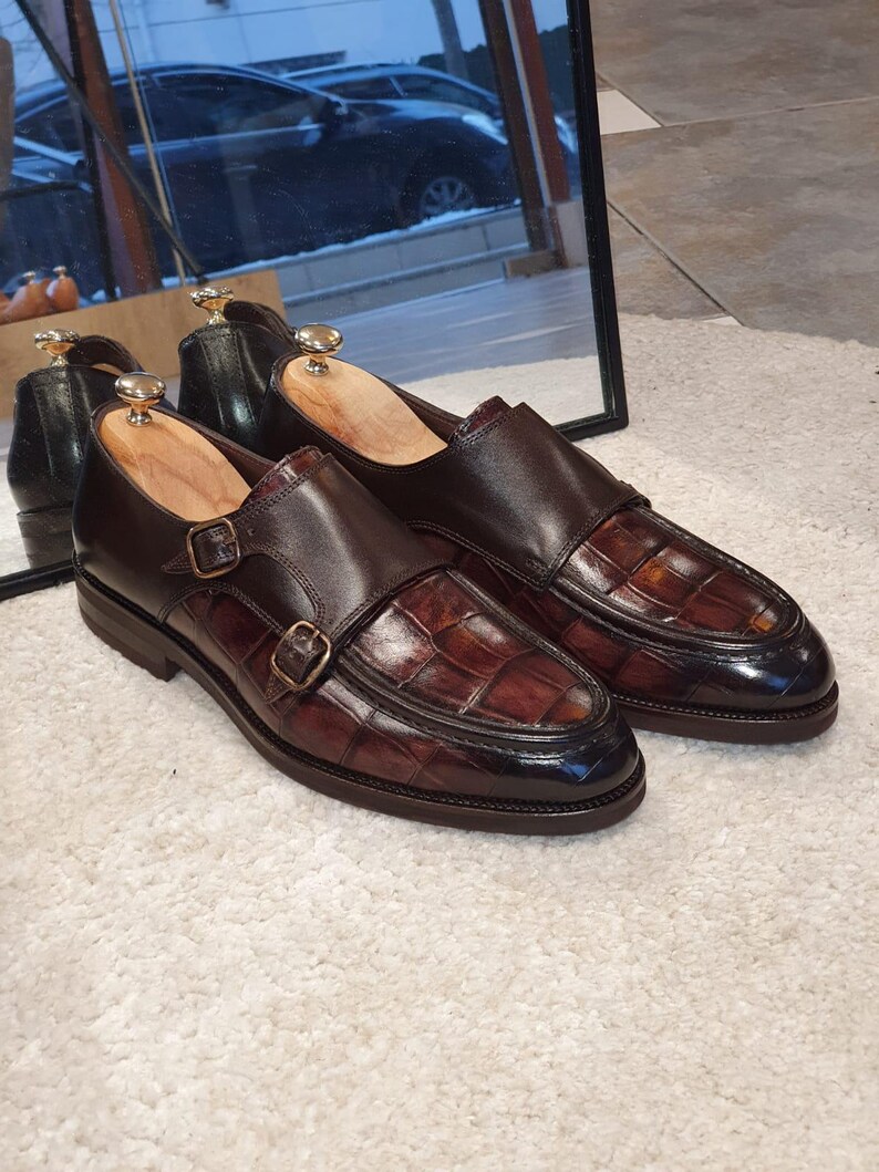 Brown Crocodile Embossed Loafers