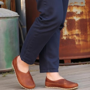 Handgemachte Braun Leder Barfuß Ballerinas: Erdung Erde Schuhe