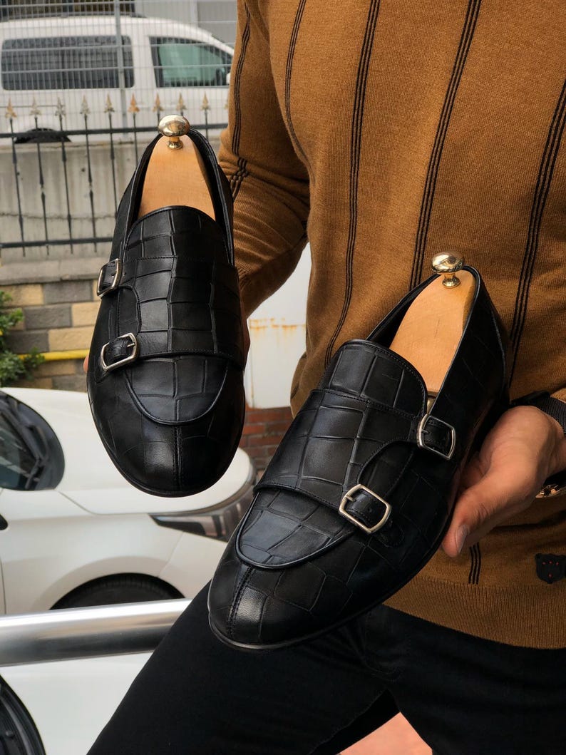 Black Monk Strap Loafers