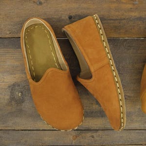 Barefoot Orange Nubuck Leather Handmade Women Classic Yemeni Shoes, Natural Shoes, Colorful Women Slip-On, Gift for Her