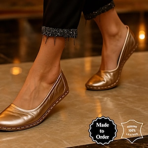 Barefoot Grounding Zero Drop Handmade Leather Gold Ballet Flats For Women, Ballerina Shoes, Ballet Pumps, Minimalist Barefoot Shoes