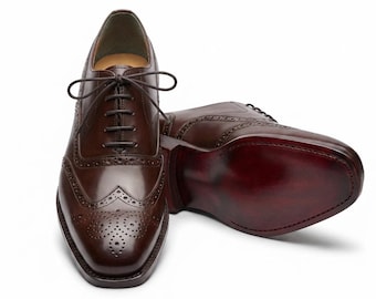 Handmade Leather Men's Dark Brown Full Wingtip Brogue Oxford Shoes