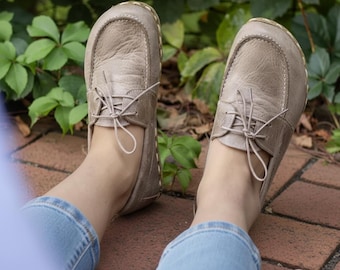 Handmade Leather Barefoot Boat Shoes: Women's Grounding Loafers