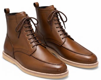 Men's Tan Moc-Toe Lace-Up Leather Boot l 8-Eyelet Workwear Heritage Boot