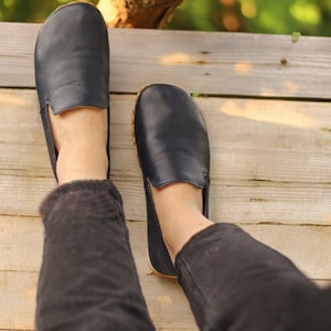 Women Earthing Barefoot Loafers, Minimalist Women Grounding Shoes, Barefoot Dark Blue Zero Drop Shoes, Barefoot Wide Flat Shoe for Women