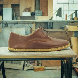 Handmade Barefoot Oxfords: Dark Brown Leather Earthing Shoes