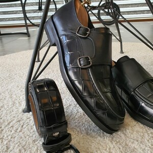 Black Double Monk Strap Dress Shoes