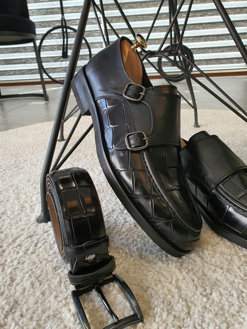 Black Double Monk Strap Dress Shoes
