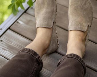 Handmade Light Brown Suede Leather Barefoot Loafers: Women's Zero Drop Grounding Minimalist Shoes