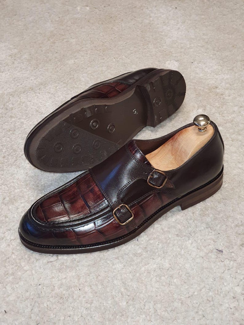 Brown Crocodile Embossed Loafers