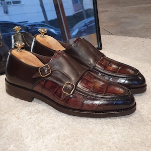 Brown Crocodile Embossed Loafers