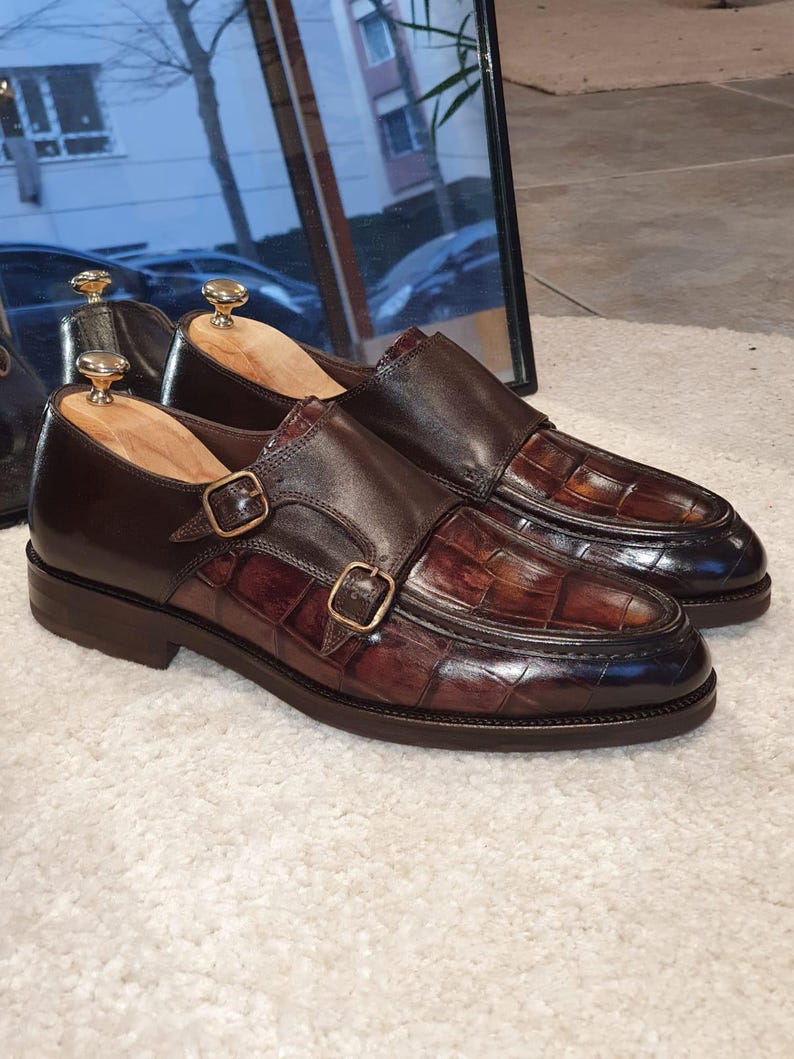 Brown Crocodile Embossed Loafers