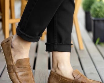 Handmade Matte Brown Leather Barefoot Penny Loafers - Women's Earthing Shoes