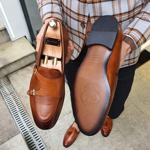 Brown Double Monk Strap Shoes for Men