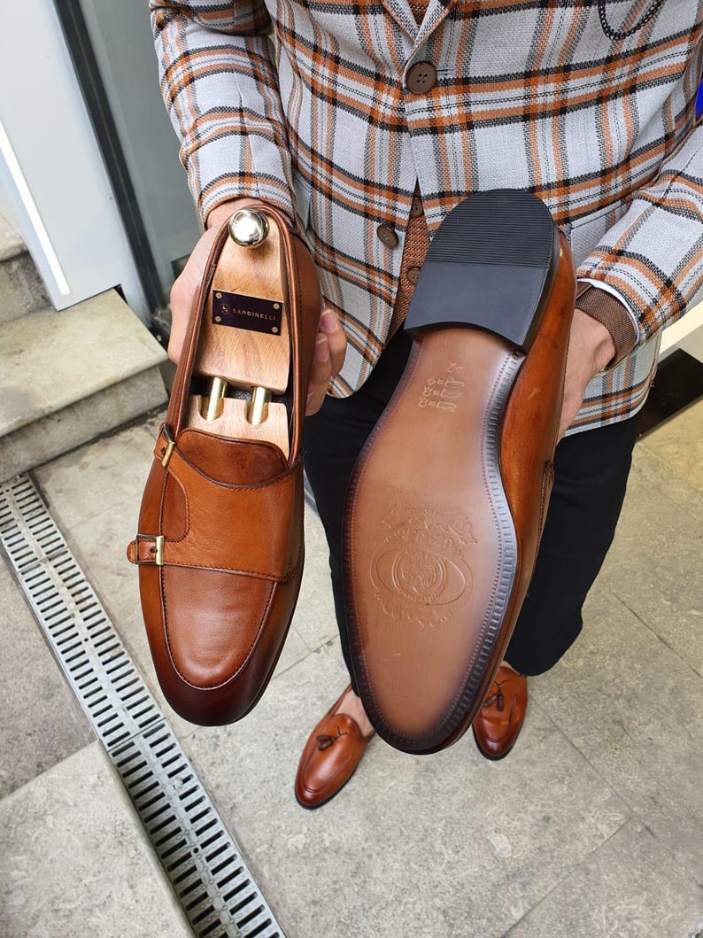 Brown Double Monk Strap Shoes for Men