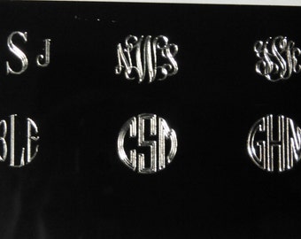 Silver Cufflinks, Styles of Engraved Sterling  Monograms or your initials