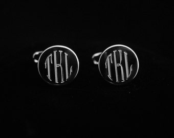 Retro Engraved Sterling Silver Cufflinks Monograms or your initials
