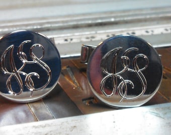 Sterling Silver Cufflinks, Funky Retro, Script, Hand Engraved, Sterling Monograms or initials