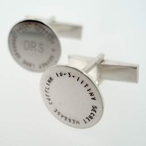 Silver Cufflinks, Sterling Silver Cuff links with a SECRET Message  Engraved not Stamped Custom Quality and Personalized