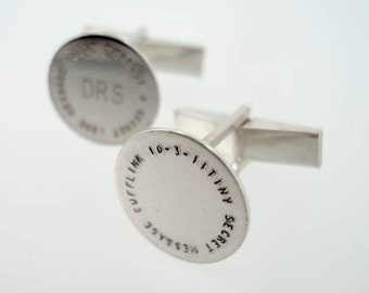 Silver Cufflinks, Sterling Silver Cuff links with a SECRET Message  Engraved not Stamped Custom Quality and Personalized