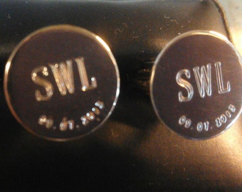 Silver Cufflinks, Sterling,  Initials and date underneath