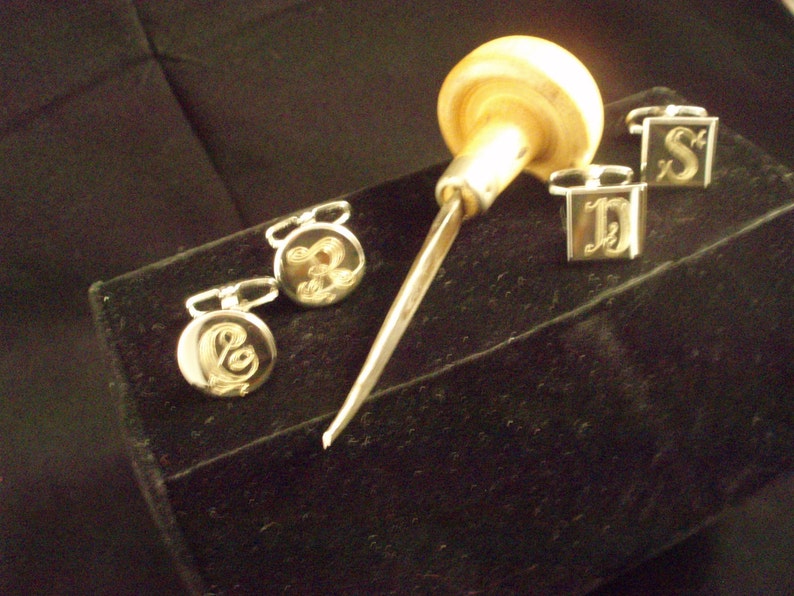 Custom Hand Engraved Monograms or your initials Sterling Silver Cufflinks