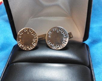 Cufflinks, Sterling Silver, Hand Stamped, GPS coordinates, Personalized