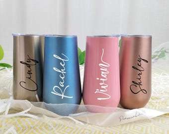 Personalized 6oz Stainless Steel Champagne Tumbler, Custom Vinyl Decal Champagne Flute