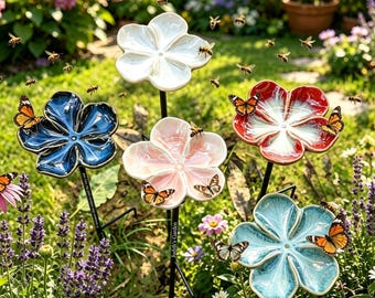 Ceramic Flower Water Station for Bees, Birds & Butterflies, Pollinator Garden Decor