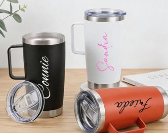 Vaso personalizado de 20 oz con asa, aislado, de acero inoxidable, regalo para parejas