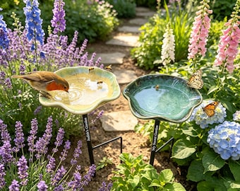 Ceramic Bee Waterer with Stake, Butterfly Feeder, Pollinator Garden Decor, Outdoor Yard Art Decor