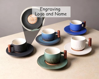 Personalized Ceramic Espresso Cup with Wooden Handle, Custom Name Coffee Mug Gift