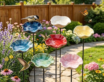Ceramic Flower Bee Waterer, Hummingbird Feeder, Butterfly Puddler, Garden Decor