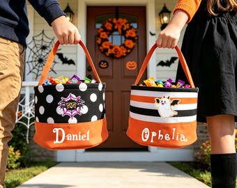 Personalized Halloween Bucket, Custom Name Trick or Treat Bag, Kids Candy Tote,Halloween Gift