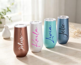Personalized 6oz Champagne Tumbler, Bridesmaid Gift, Custom Name Wedding Party Favor