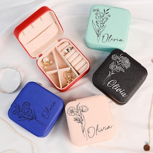Personalisierte Geburtsblumen Schmuckschatulle, individueller Name Reiseveranstalter, Brautjungfer Geschenkbox, Muttertagsgeschenk, Geburtstagsgeschenk für Sie