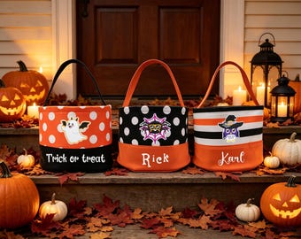 Personalized Halloween Candy Bucket, Spooky Ghost Claw Tote, Durable Canvas Bag