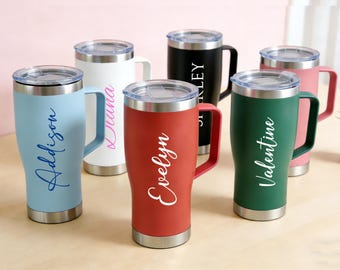 Vaso térmico de 20 oz con nombre personalizado y asa, taza de viaje personalizada para café