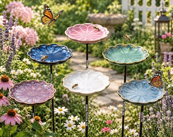 Personalized Ceramic Bee Watering Station, Flower Garden Stake, Butterfly Puddler, Pollinator Gift