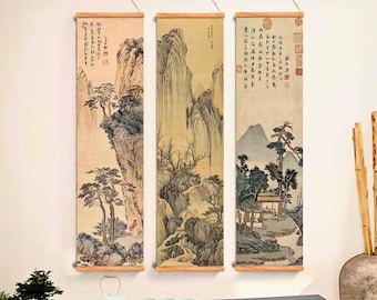 【未使用】アートパネル 現代版掛け軸 掛け軸 インテリア 利久 州浜 枯山水 中国 作家物 水墨山水 肉筆紙本掛軸 掛け軸 床の間 書 おしゃれ 絵画